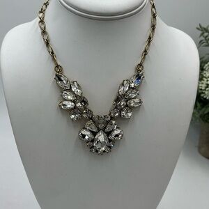 J. Crew Beautiful Raised Rhinestone Gold Tone Chain Statement‎ Necklace